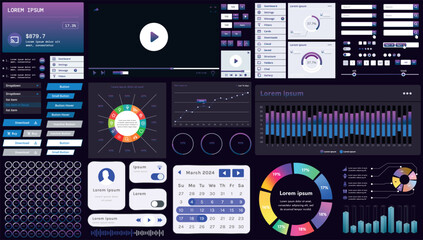 Wall Mural - a set of modern interface elements for business applications and websites: buttons, charts, menus, g