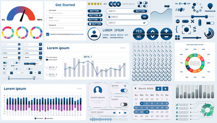 Wall Mural - a set of modern interface elements for business applications and websites: buttons, charts, menus, g