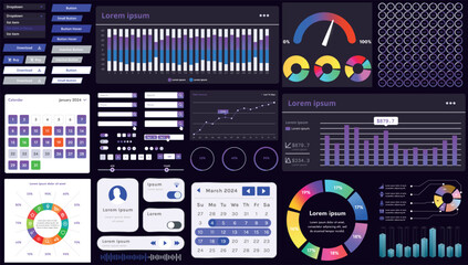 Wall Mural - a set of modern interface elements for business applications and websites: buttons, charts, menus, g