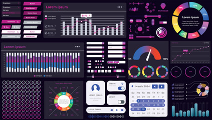 Wall Mural - a set of modern interface elements for business applications and websites: buttons, charts, menus, g