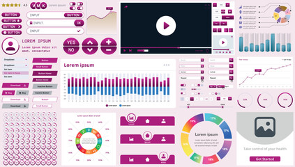 Wall Mural - a set of modern interface elements for business applications and websites: buttons, charts, menus, g