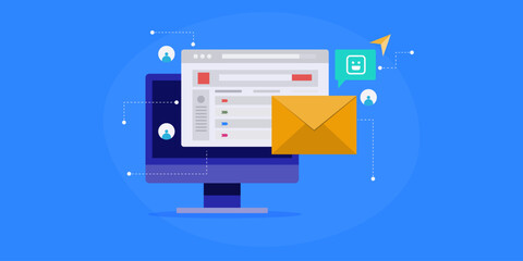 Wall Mural - AI virtual assistant for email marketing, automate content writing, personalised message creation and sending auto reply to customers, business solution concept.