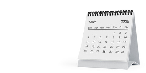 Fototapete - White Desk Monthly May 2025 Business Calendar. 3d Rendering