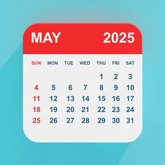 Fototapete - Flat Icon Calendar May 2025. 3d Rendering