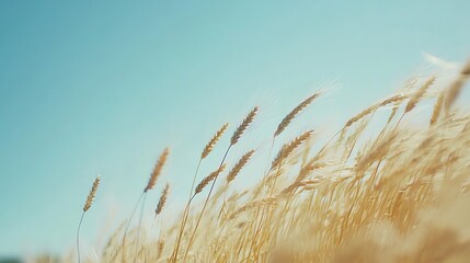 Naklejka na meble A Field of Wheat Swaying in the Wind with a Clear Blue Sky