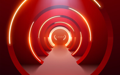 Wall Mural - red arches corridor with light effects