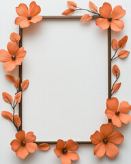 Aufkleber - A white linen background with subtle embroidery texture, scattered petals and a vintage photo frame,
