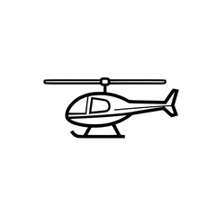 Sticker - line art representation of a helicopter featuring a rotor and tail fins presented in a clean graphic