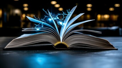 Aufkleber - Captivating magic of an open book sparks imagination library digital art dark environment close-up fantasy elements