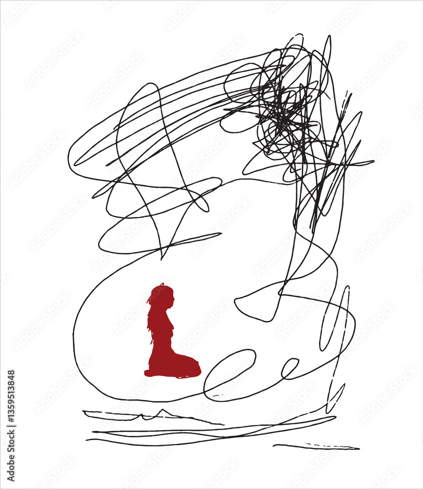 Vector illustration. Man drawn with ink. Line drawing. Hand drawn ...