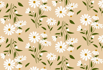Wall Mural - seamless floral pattern with daisy flowers
