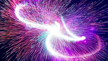 Wall Mural - Colorful light bursts create dazzling display in dark background