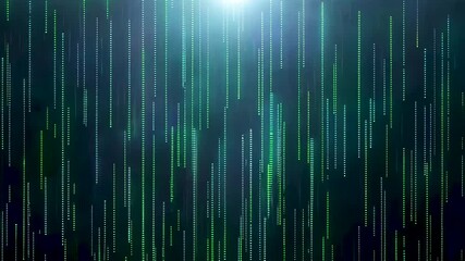 Wall Mural - digital rain visual effect with glowing lines and dark background
