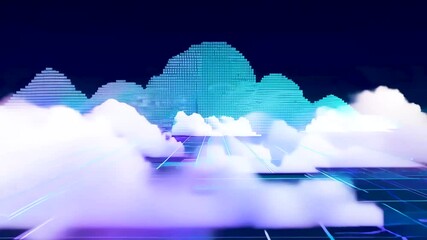 Canvas Print - explore a dynamic digital landscape featuring glowing clouds and grids