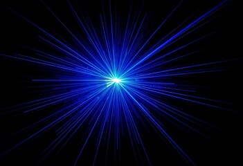 Wall Mural - diverging blue laser beams emanating from center on black backdrop, glow, background