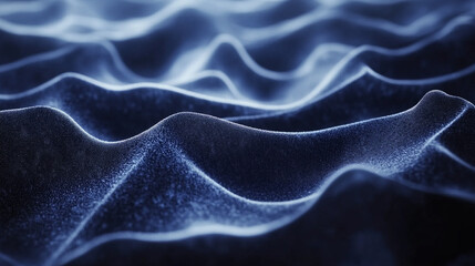 Abstract blue wave pattern with soft lighting creating a flowing and textured surface effect art