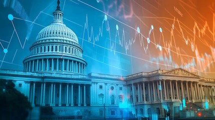 Wall Mural - a digitally enhanced image showcasing the u.s. capitol building with financial graphs, symbolizing t