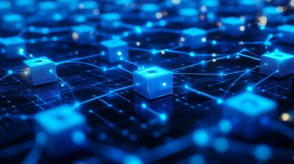 interconnected network of blue cubes representing advanced technology and data transfer