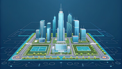 hitech background modern hitech cityscape with vibrant background showcases sleek skyscrapers and green spaces, embodying urban innovation