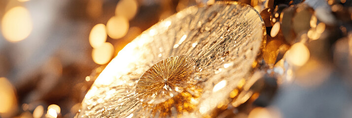 Close-up of Gold Textured Circular Object with Bokeh Lights
