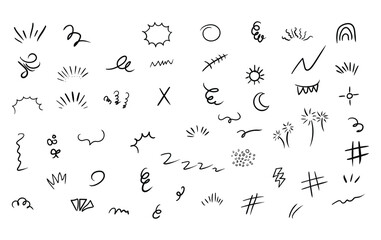 Fototapete - Sketch line drawing. pen line doodle element. doodle arrow, star, sparkle decoration symbol. line shapes