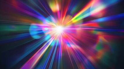 Fototapete - Abstract background with vibrant colorful light rays and dynamic lens flare, creating a sense of speed and motion in cosmic space. Digital illustration with 8K ultra-high resolution, realistic photogr