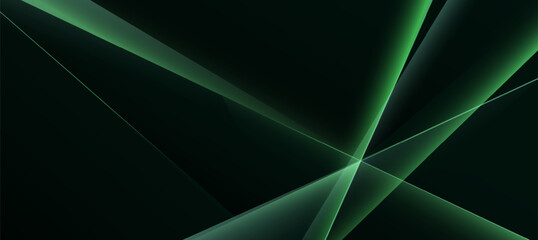 Green glowing lines. Green dark geometric gradient background vector