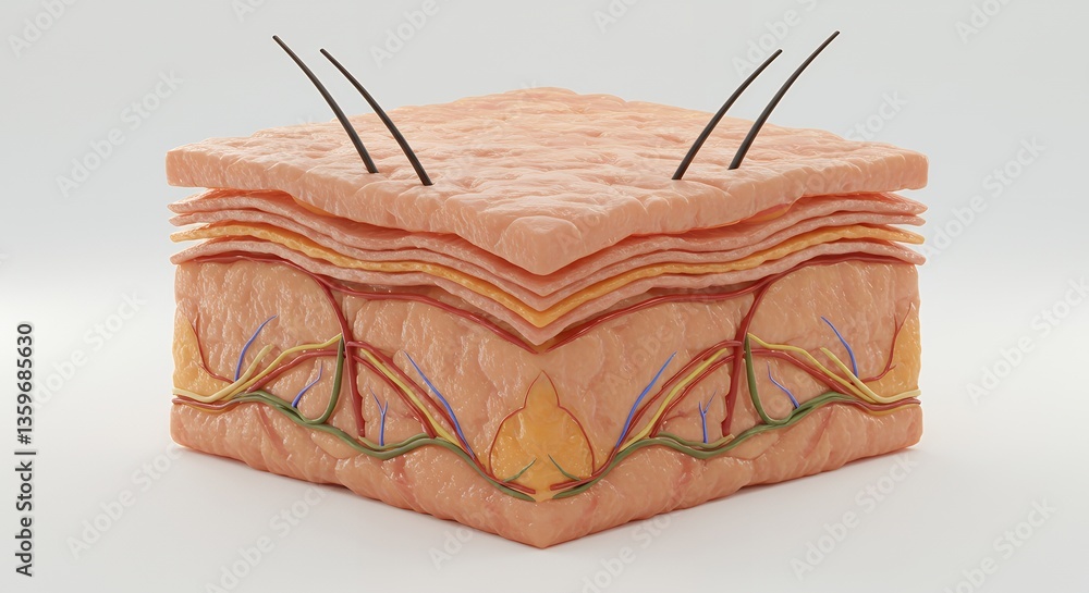 Detailed 3D Model of Human Skin Cross Section Anatomy Showing Epidermis ...