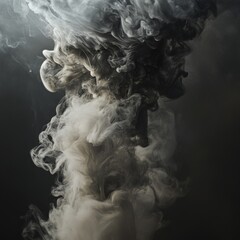 Aufkleber - Mystical Smoke Plume: An abstract study of swirling smoke textures in shades of white, grey, and black against a dark void.