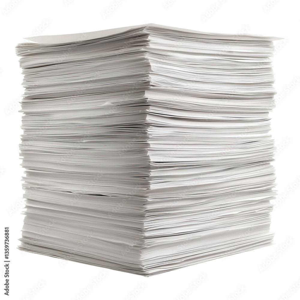 High stack of white paper symbolic of workload documentation resources ...