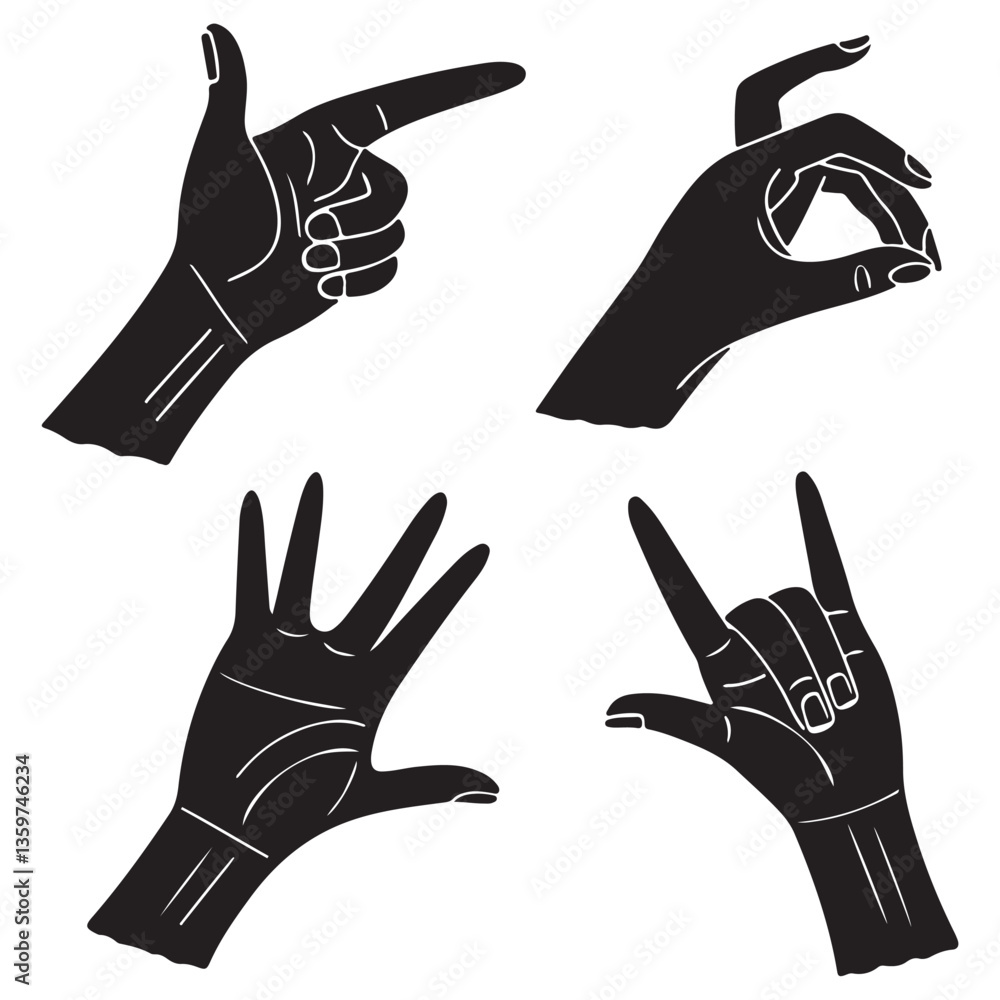 silhouette vector collection set of hand gestures Stock Vector | Adobe ...