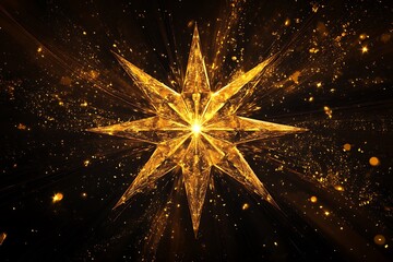 Wall Mural - golden starburst, sparkling, glowing, dark background.
