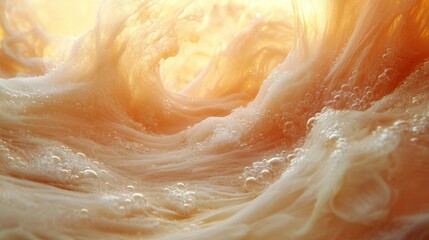 Wall Mural - Abstract swirling textures of light beige and orange, with bubbles.  Intricate, flowing patterns evoke a sense of movement and wonder.  Soft, diffused light emphasizes the details