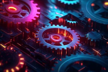 Wall Mural - abstract techno gear background with geometric colorful gear wheels. space for gear text. vector gea