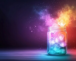 Wall Mural - a jar filled with a variety of colorful ice cubes, each one a different shade of blue, green, and pu