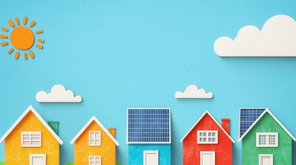 Wall Mural - a row of colorful houses with a blue sky in the background. the houses are made of paper