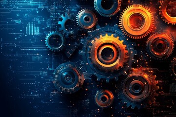 Wall Mural - abstract techno gear background with geometric colorful gear wheels. space for gear text. vector gea