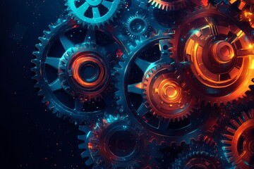 Wall Mural - abstract techno gear background with geometric colorful gear wheels. space for gear text. vector gea