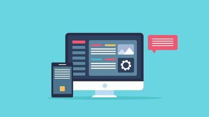 Animation concept of software application development, web design, mobile app interface design, coding. animation programming for webpage 4K  Footage