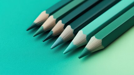 Poster - Vibrant pencil strokes create a smooth gradient of green shades on a minimalist background
