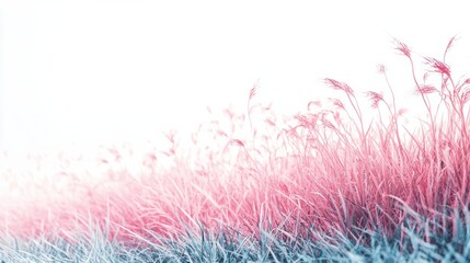 Poster - Pastel pink grass with blue highlights swaying gently in a soft breeze during early morning light
