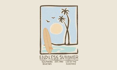 Wall Mural - Endless summer. Summer vibes artwork. Sunshine paradise graphic print design. Surf club design. Beach modern abstract art. Ocean abstract wave.