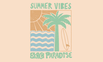 Wall Mural - Palm tree artwork. Sunshine on mind. Ocean abstract wave. Here come the sun. Summer vibes artwork. Beach modern abstract art. Sunshine paradise graphic print design. Enjoy beach life.