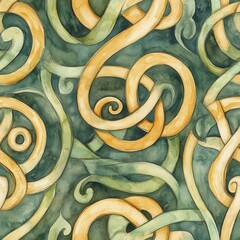 Aufkleber - Whimsical watercolor doodles depicting flowing yellow and green vines against a rich backdrop