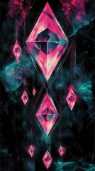 Fototapete - Vibrant design showcasing neon pink geometric shapes against a dark cosmic background