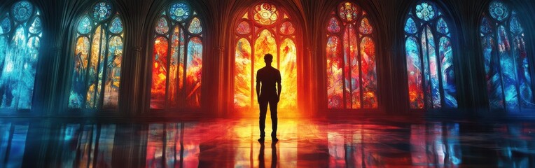 Aufkleber - Portrait of a man illuminated by vibrant light in a stunningly colored space