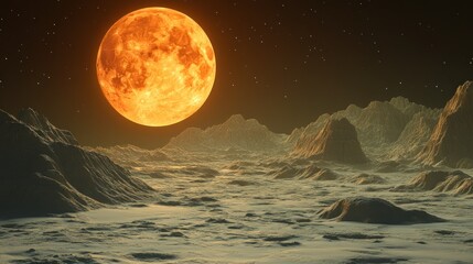 Wall Mural - Fiery moon over alien landscape