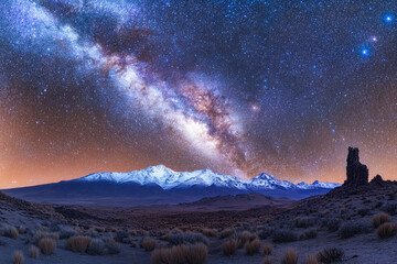 Wall Mural - Milky Way Over Snowy Mountains