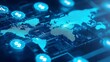 © Cdel - Global Digital Payment Systems, a detailed illustration showcasing a futuristic world map with glowing transaction pathways and vibrant currency symbols representing innovative financial technology.