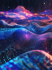 multicolor glowing data over abstract digital landscape. based on generative ai
